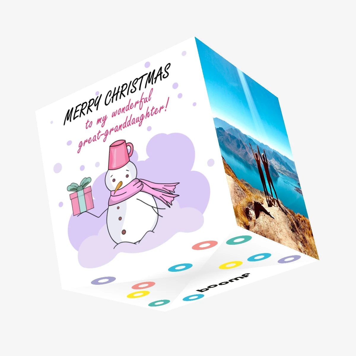Plum Merry Christmas Great Granddaughter Snowman And A Gift Confetti-exploding Greetings Card 3 Plum Merry Christmas Great Granddaughter Snowman And A Gift Confetti-exploding Greetings Card