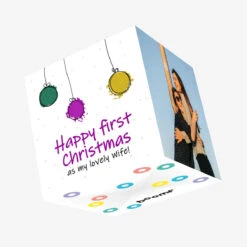 Plum Happy First Christmas As My Lovely Wife Colourful Baubles Confetti-exploding Greetings Card