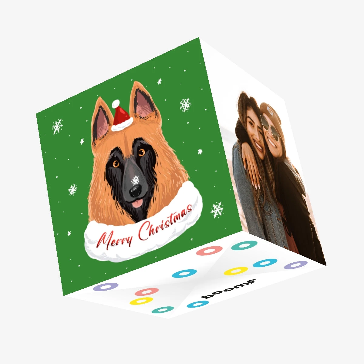 Green Themed Cute German Shepherd Merry Christmas Confetti-exploding Greetings Card 3 Green Themed Cute German Shepherd Merry Christmas Confetti-exploding Greetings Card