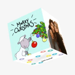 Plum Sheep Decorating Tree Merry Christmas Confetti-exploding Greetings Card