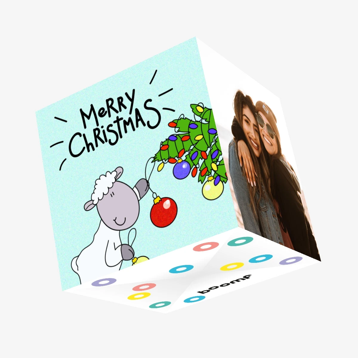 Plum Sheep Decorating Tree Merry Christmas Confetti-exploding Greetings Card 3 Plum Sheep Decorating Tree Merry Christmas Confetti-exploding Greetings Card