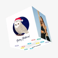 Merry Christmas A Cute Owl Wearing A Hat Confetti-exploding Greetings Card