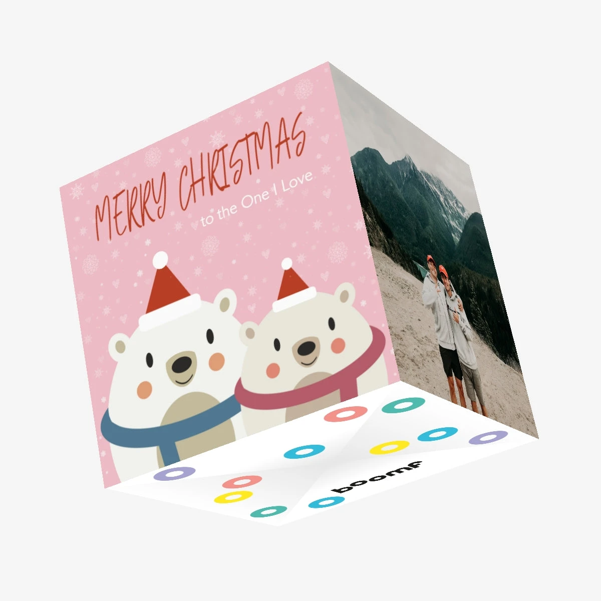 Cute Bears In Pink Merry Christmas To The One I Love Confetti-exploding Greetings Card 3 Cute Bears In Pink Merry Christmas To The One I Love Confetti-exploding Greetings Card