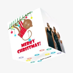 Plum Merry Christmas Funny Monkey Hanging On A Branch Confetti-exploding Greetings Card