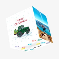Plum Merry Christmas Tractor Carrying Gifts Confetti-exploding Greetings Card
