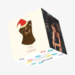 Merry Christmas Brown Dog Wearing Santa Hat Confetti-exploding Greetings Card