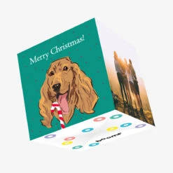 Plum Merry Christmas Cocker Spaniel Licking Candy Cane Confetti-exploding Greetings Card