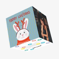Happy Holidays Cute Rabbit Confetti-exploding Greetings Card
