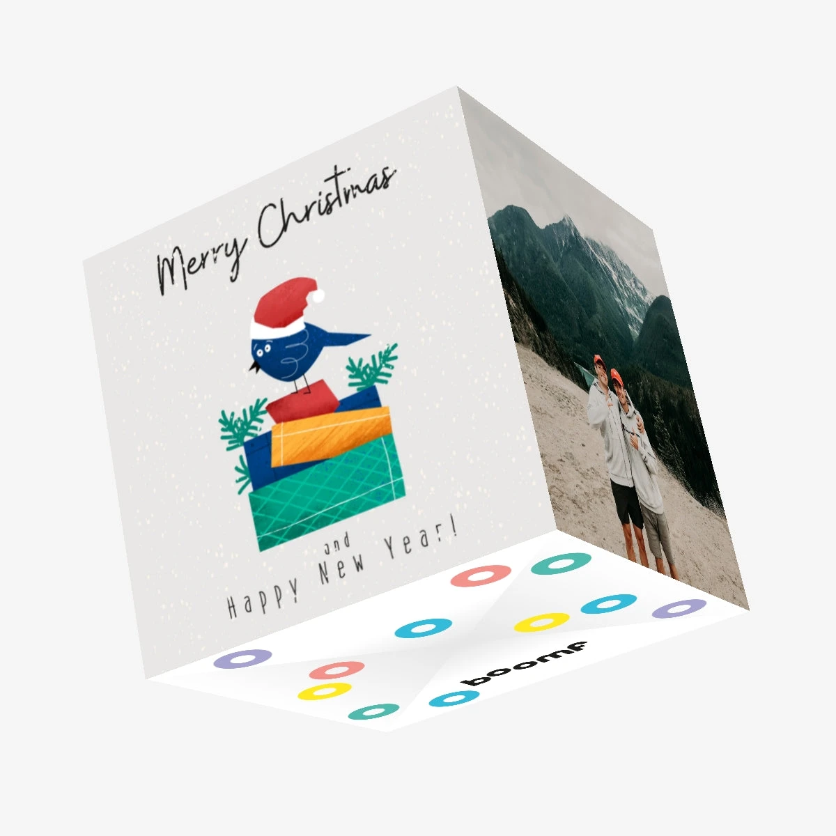 Merry Christmas And Happy New Year Blue Bird With Gifts Confetti-exploding Greetings Card 3 Merry Christmas And Happy New Year Blue Bird With Gifts Confetti-exploding Greetings Card