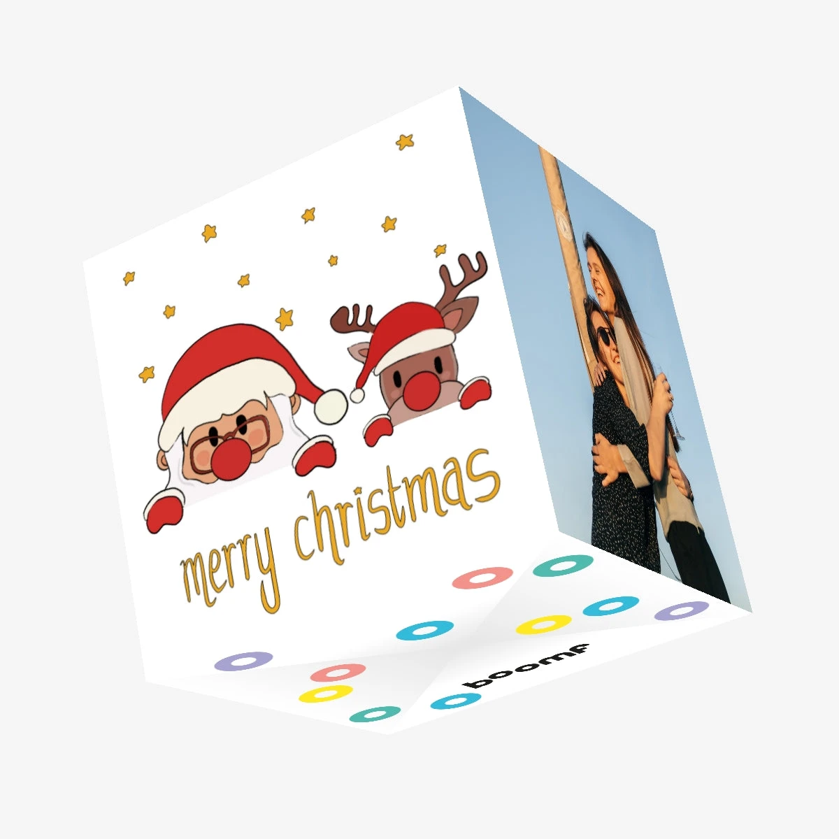 Merry Christmas Santa And Deer Confetti-exploding Greetings Card 3 Merry Christmas Santa And Deer Confetti-exploding Greetings Card