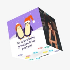 Kiwi Merry Christmas Wonderful Grandson And His Partner Cute Penguin Couple Confetti-exploding Greetings Card