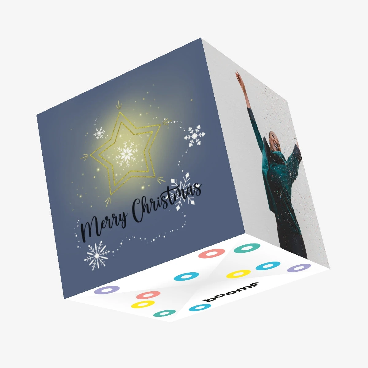 Merry Christmas Golden Star And Snowflakes Confetti-exploding Greetings Card 3 Merry Christmas Golden Star And Snowflakes Confetti-exploding Greetings Card